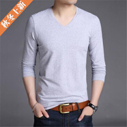 森馬（senma）旗營(yíng)店男士長(cháng)袖T恤雞心V領(lǐng)打底衫桃尖領(lǐng)上衣純色秋衣寬松汗衫百搭 長(cháng)袖V領(lǐng)淺灰色 XL 【建議120-135斤】