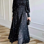 小紅書(shū)爆款2024歐美風(fēng)連衣裙春秋季新款女裝印花緞面收 黑色印花 XL