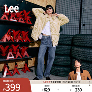 Lee【張凌赫代言】中藍色水洗428懶懶褲高腰女顯瘦寬腿牛仔褲潮流 中藍色 27