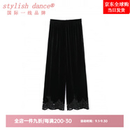 stylish dance奢侈高檔品牌秋季氣質(zhì)媽媽裝感黑色金絲絨真絲桑蠶絲蝙蝠袖寬松打 黑色褲子 L