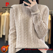皮爾卡丹（pierre cardin）撿漏·針織羊毛衫半高領(lǐng)麻花毛衣秋冬寬松加厚套頭打底衫女士上衣 駝色 加絨 M 建議85-105斤