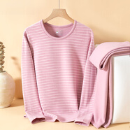 雅鹿中老年女士秋冬裝德絨保暖內衣套裝媽媽秋冬打底衫兩件套秋衣秋褲 西柚粉中厚色彩條紋 均碼 L80110斤