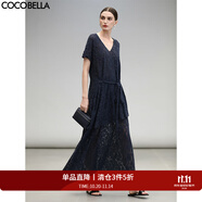 COCOBELLA重工鏤空蕾絲假兩件針織連衣裙吊帶裙兩件套FR3058 黛青(連衣裙+吊帶裙)兩件裝 L