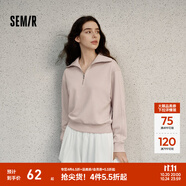 Semir衛(wèi)衣女純色半開襟衣服溫柔百搭秋休閑風(fēng)寬松落肩套頭衫ins潮 夢(mèng)幻粉60394 M