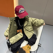 男童工裝加厚棉衣冬季2025新款兒童潮酷加絨兩面穿厚外套寶寶棉襖 卡其色 加絨 90