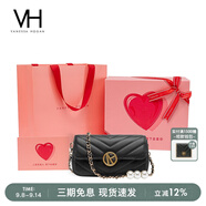 VANESSA HOGAN VH女包雅然斜挎包夏季珍珠鏈條包包高級菱格單肩斜挎包生日禮物 黑色+怦然心動禮盒