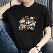 花花公子（PLAYBOY）純棉白色t恤男短袖夏季薄款圓領(lǐng)上衣服潮牌小熊印花體恤潮流半袖 M08-792黑色 L