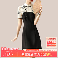 尚都比拉旗袍改良版連衣裙小個子夏季復(fù)古中國風裙子 黑拼杏花 M