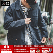 馬登工裝法式獵裝夾克男重磅純棉外套水洗做舊休閑上衣秋季復(fù)古男裝 藏青色 M