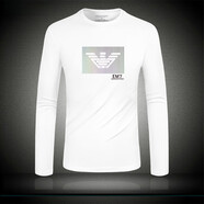 EmporioArmani阿瑪尼歐美秋季百搭男士長(cháng)袖T恤修身圓領(lǐng)純棉打底衫潮t 7166款白 M 【100-120斤】