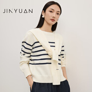 金苑（JINYUAN）條紋圍巾領(lǐng)針織衫上衣女2025冬季新款內(nèi)搭小眾設(shè)計(jì)H255107 白色 均碼