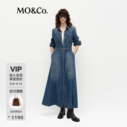 MO&Co.連衣裙2025春新品高腰腰帶洗磨棉質(zhì)復古襯衫長裙MBE1DRS035 牛仔藍色 XS 155