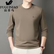 富貴鳥(niǎo)（FUGUINIAO）圓領(lǐng)長(zhǎng)袖t恤男士秋季商務(wù)休閑柔順親膚抗皺衛(wèi)衣上衣打底衫 卡其色 2XL