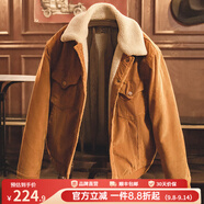 馬登工裝 美式燈芯絨翻領(lǐng)夾克仿羊羔毛保暖外套復古加厚棉衣男秋季 姜黃色 M