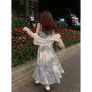 微愛(ài)的小松鼠連衣裙韓版溫柔風(fēng)設計感水墨風(fēng)暈染抹胸吊帶裙百搭開(kāi)衫 白色開(kāi)衫 均碼