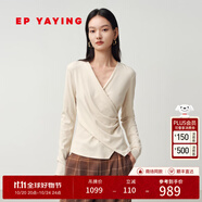 EP雅瑩[含真絲瘦瘦衫]V領(lǐng)修身顯瘦內(nèi)搭針織打底衫女秋裝商場(chǎng)同款5599A 米色 M