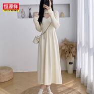 恒源祥高個(gè)子秋冬法式打底毛衣裙針織長(cháng)袖過(guò)膝氣質(zhì)顯瘦配大衣蓬蓬裙女 米白色V領(lǐng)長(cháng)袖蓬蓬裙115-118cm S