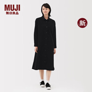 無(wú)印良品（MUJI） 女式 木棉混燈芯絨長(cháng)袖連衣裙女裝裙子長(cháng)裙連身裙秋季新品襯衫裙 黑色 XL （165/92A）