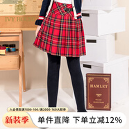 IVY HOUSE常春藤兒童裝女童秋季新款  經(jīng)典蘇格蘭百褶裙個性百搭時尚半身裙 大紅 130cm(130/56)