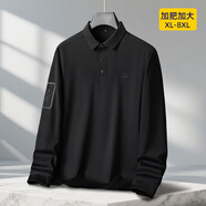 富貴鳥（FUGUINIAO）高端加肥加大男士長袖T恤大碼POLO衫錦氨彈力胖子中老年商務上衣 黑色 XL