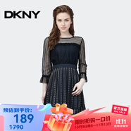 唐可娜兒（DKNY）【京東奧萊】黑色蕾絲連衣裙女夏季新款法式氣質(zhì)中長(zhǎng)款網(wǎng)紗裙子W0 W0312Z97-001 S