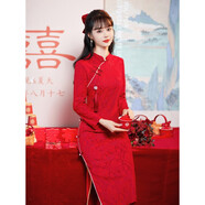 漢卿中夏大碼女裝2025冬季新款胖mm遮肚顯瘦加絨加厚新中式改良旗袍連衣裙 中國紅(梨型身材微胖穿搭/漂亮氣質(zhì)/高貴 M (建議80-100斤)