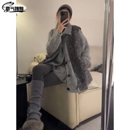 豪氣辣姐大碼女裝毛衣休閑套裝胖mm秋冬新款寬松顯瘦遮肚子馬甲背心外套 毛衣-單上衣 XL  (116-130斤)