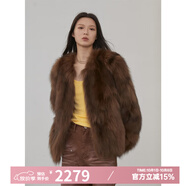 付智恩蘆葦花 芬蘭進口狐貍毛典雅輕盈年輕感圓領皮草外套女 復古棕 M