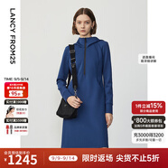 朗姿設(shè)計(jì)感復(fù)古休閑連帽收腰輕運(yùn)動(dòng)衛(wèi)衣連衣裙冬季新款裙子 艦隊(duì)藍(lán)色2 2XL