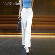 唐謎（TANGMI）窄版闊腿褲子女夏季薄款2025新款高腰垂感雪紡休閑寬松直筒長(zhǎng)褲 白色 M (27) 推薦95-105斤