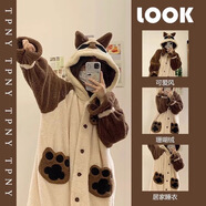 TULX大碼睡衣200斤史迪仔卡通秋冬季珊瑚絨長(cháng)款睡袍情侶網(wǎng)紅風(fēng)睡衣男 WJ小豆泥睡袍+褲子 ZT 2XL 170-200斤【高品質(zhì)絨】