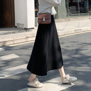 斯枕身裙女秋冬天配毛衣百搭中長款高腰a字遮胯顯瘦毛線裙子潮 黑色 均碼