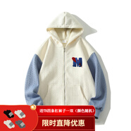 FOURDATRY國潮開(kāi)衫針織衣重磅刺繡時(shí)尚寬松加絨加厚毛衣秋冬情侶款男女同款 米白色 S