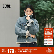 森馬（Semir）牛仔外套女拼接仿兔毛翻領(lǐng)寬松港風(fēng)冬季落肩夾棉夾克103724108001