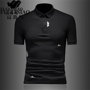 富貴鳥(niǎo)男士翻領(lǐng)T恤POLO.衫2025夏季新款短袖簡(jiǎn)約商務(wù)休閑套頭半袖體.恤 黑色 M