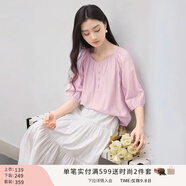 香影中袖襯衫女圓領(lǐng)2025夏裝新款慵懶泡泡袖氣質(zhì)淑女寬松藍(lán)色上衣 粉色 L 165/88A/110-125斤