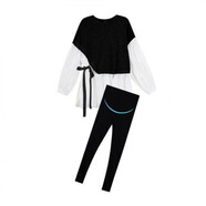 孕婦春裝連衣裙時(shí)尚2025新款潮辣媽個(gè)紅孕婦裝春秋款套裝春季 黑色+黑色托腹褲(套裝) L 【100-120斤】