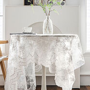 語(yǔ)森憶MlifeGrace復古蕾絲感長(cháng)餐桌布茶幾墊白色圓桌臺布 YM白色花朵繡花桌布 130400cm