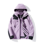 OUOETY2024冬季新款三合一沖鋒衣兩件套防風(fēng)加厚夾克情侶戶(hù)外外套米兔灰 丁香紫色 XXS