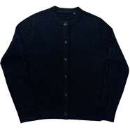 秋冬加厚純色針織開(kāi)衫女圓領(lǐng)麻花毛衣外套 黑色 M 推薦80-100斤