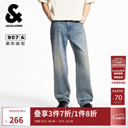 杰克·瓊斯（JACK&JONES）男裝夏季時尚潮流做舊水洗字母貼布廓形休閑牛仔褲長褲225232076 E40淺牛仔藍 常規(guī) 28 165 W28/L30