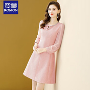 羅蒙連衣裙女2025秋季新款輕奢鑲鉆收腰顯瘦粗花昵裙子 粉色 2XL