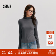 森馬（Semir）長(zhǎng)袖t恤女短款半高領(lǐng)薄絨輕暖打底衫2024冬新款純色修身抓絨內(nèi)搭 灰色調(diào)00322 S