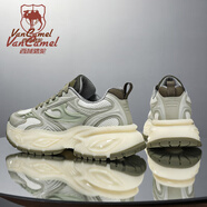 西域駱駝（VANCAMEL）品牌老爹鞋男士冬季新款網(wǎng)面透氣貓眼異瞳男鞋厚底增高休閑鞋子男 淺咖 42