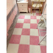 房間地毯臥室床邊毯女孩出租屋全鋪大面積毛絨拼接墊子地墊家用 白5+粉510片 60*60*1點(diǎn)0CM厚款收藏送邊條