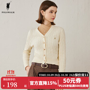 POLOWALK女士針織衫秋V領開衫潮流淑女風復古絞花毛衣 米白 S (155)