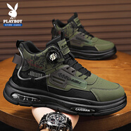 花花公子（PLAYBOY）鞋子男鞋2025秋冬季高幫老爹鞋男士休閑鞋氣墊厚底運動(dòng)鞋 軍綠40