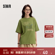 Semir[商場(chǎng)同款]史努比系列短袖T恤女中長(zhǎng)款印花2024新款純棉秋裝 橄欖綠40894 L