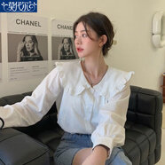 莫代爾娃娃領(lǐng)襯衫上衣女2025春秋新款韓版寬松顯瘦法式舒適百搭簡(jiǎn)約大方 白色 M