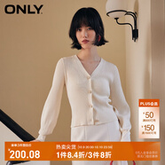 ONLY夏季簡約燈籠袖V領(lǐng)短款開衫毛衣針織衫女|12413B009 A09 樺木白色 XS (155) 76A